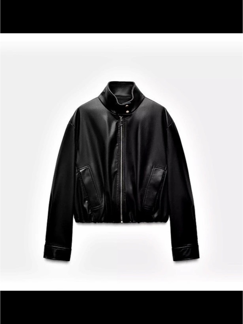 Zara Faux Leather High-Collar Jacket Black